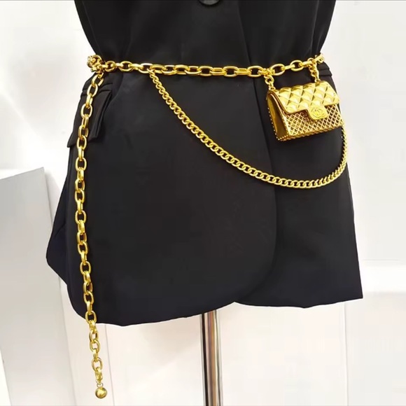 Anthropologie Fashion Tassel Silver Chain Belt with mini Bag Trendy! - Picture 3 of 12